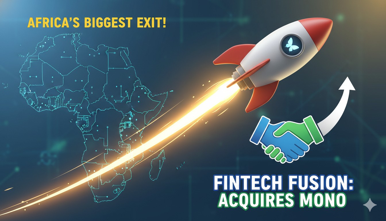 Digital illustration of Flutterwave and Mono merger in African fintech sector