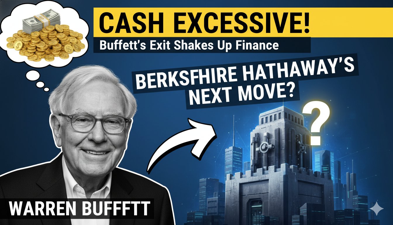 A professional portrait of Greg Abel standing confidently in front of the Berkshire Hathaway headquarters building in Omaha, with subtle financial charts in the background.