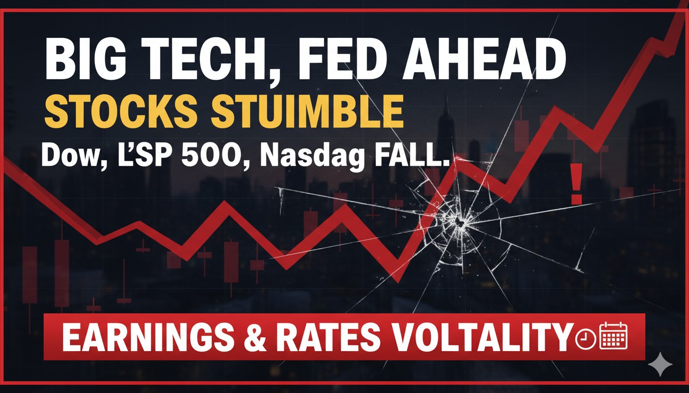 Stock traders monitoring declining market charts on multiple screens in a bustling trading floor