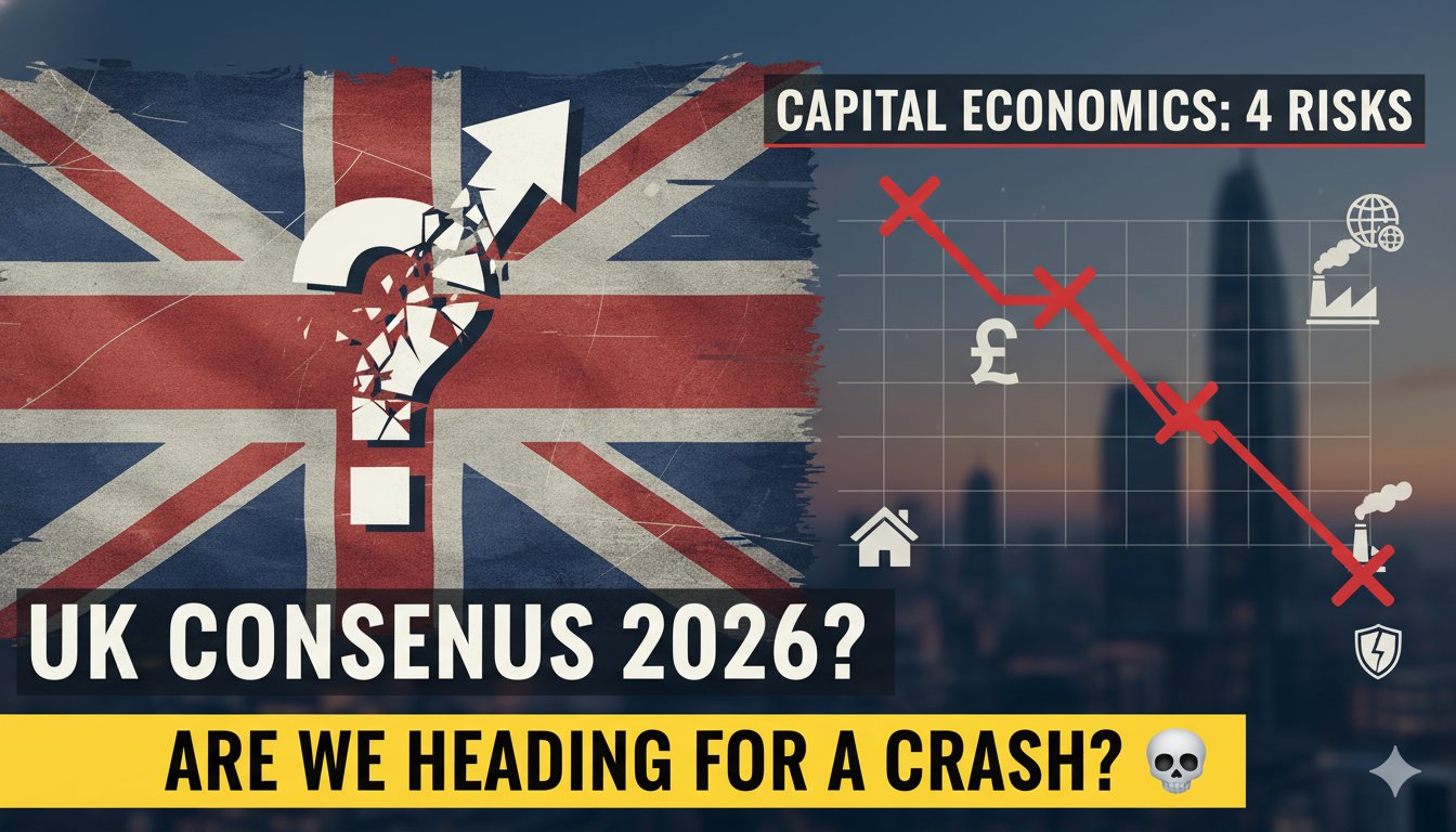 Graph showing UK economic forecasts for 2026 with lines for GDP, inflation, and interest rates.