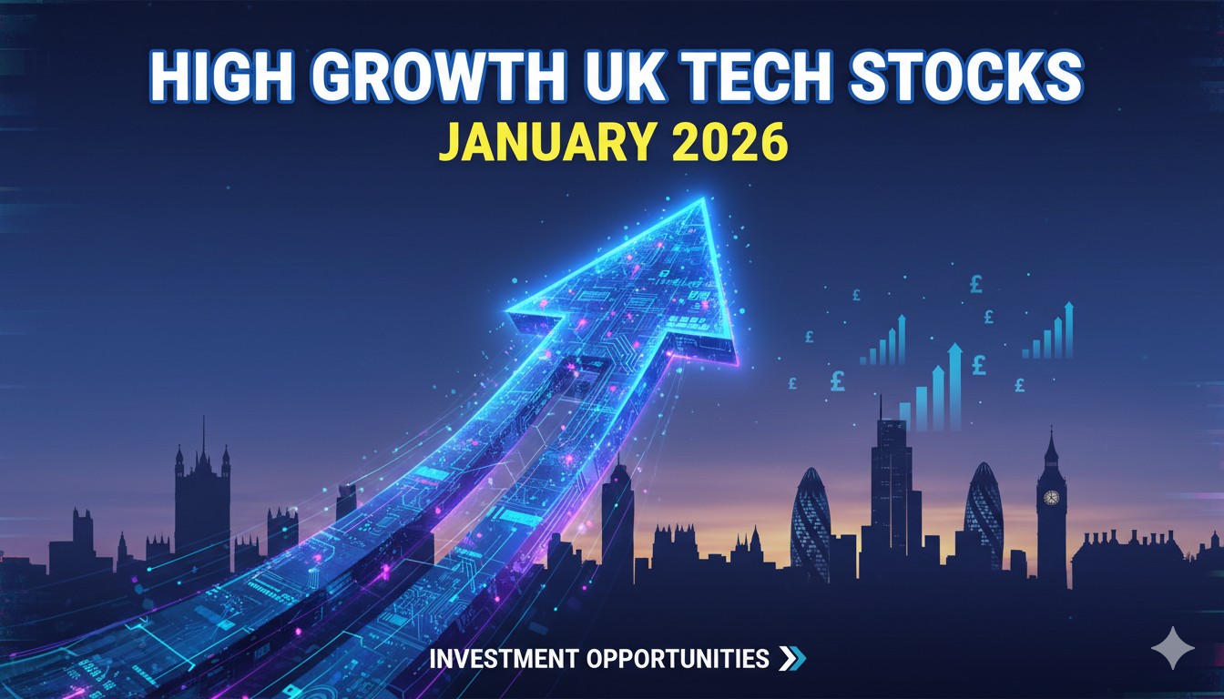 Rising stock charts representing high-growth UK tech companies