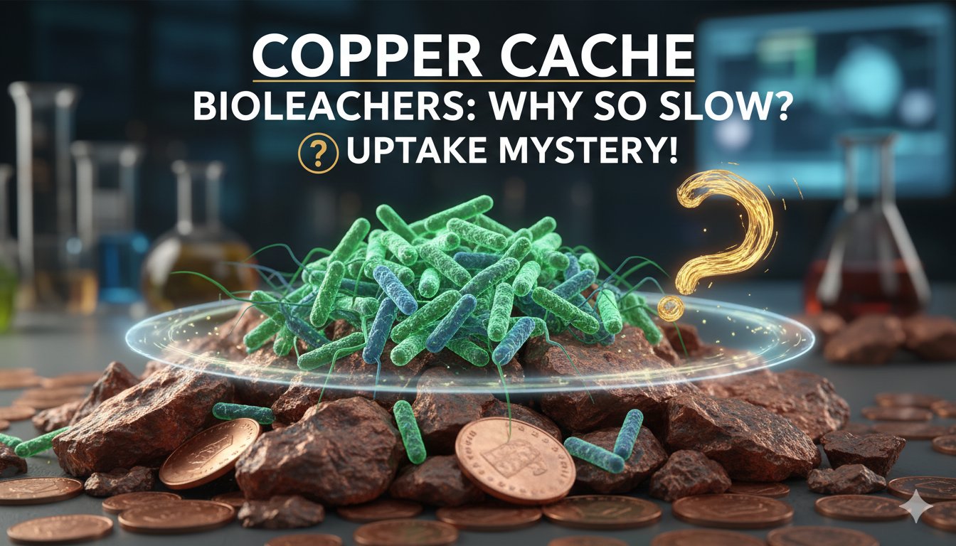Microorganisms in bioleaching process extracting copper from low-grade ore heap, illustrating slow but sustainable mining technique.