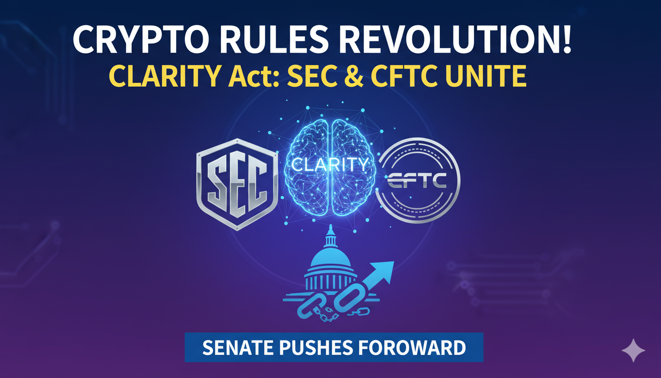 Illustration of U.S. Capitol building with digital cryptocurrency symbols like Bitcoin and blockchain networks overlaying, representing advancing crypto regulation legislation.