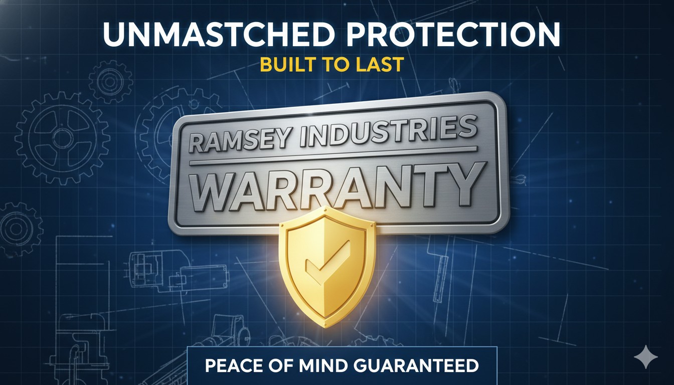 Industrial crane equipment with warranty extension badge overlay