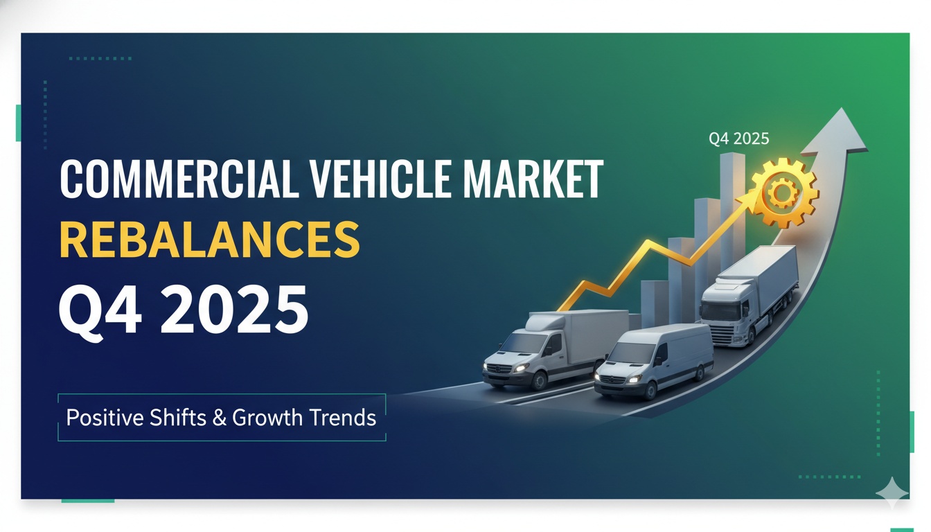 Line of modern Class 8 semi-trucks on an American highway representing commercial vehicle market recovery