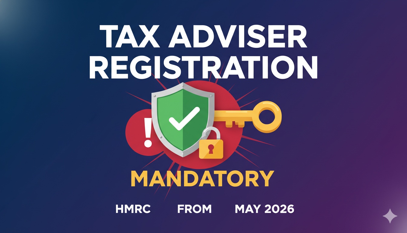 Alt Text for featured image : Illustration of UK tax documents and HMRC registration process for tax advisers starting May 2026