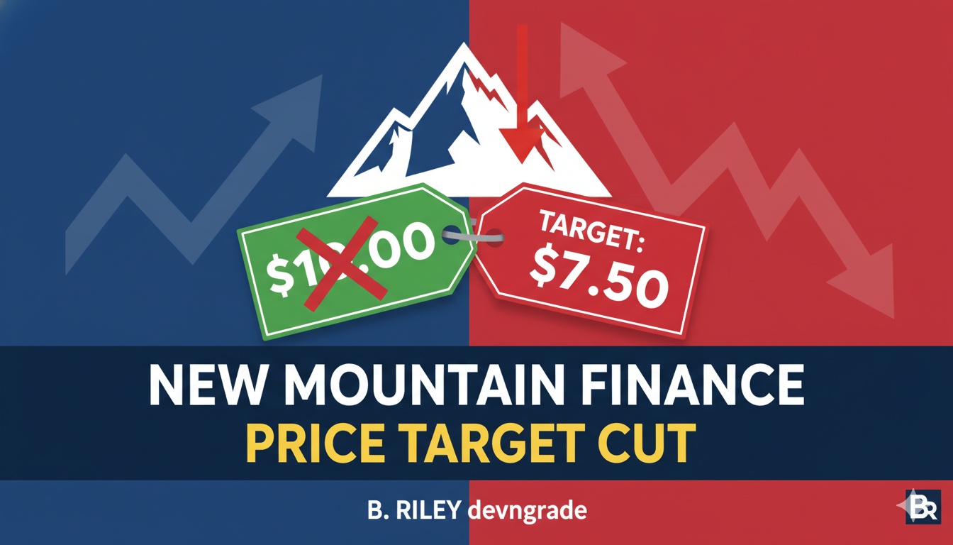 Stock chart and price target adjustment graphic for New Mountain Finance Corporation (NMFC) with B. Riley analyst note
