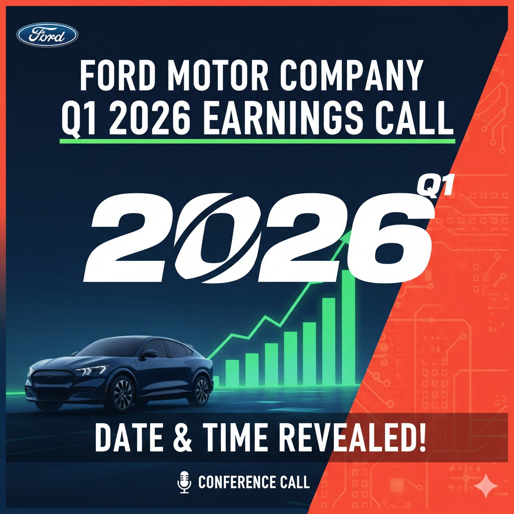 Ford Motor Company headquarters building in Dearborn, Michigan, with the iconic blue oval logo prominently displayed.