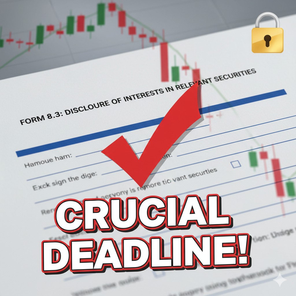 Illustration of a formal disclosure document labeled Form 8.3 under the UK Takeover Code, representing transparency in takeover bids.