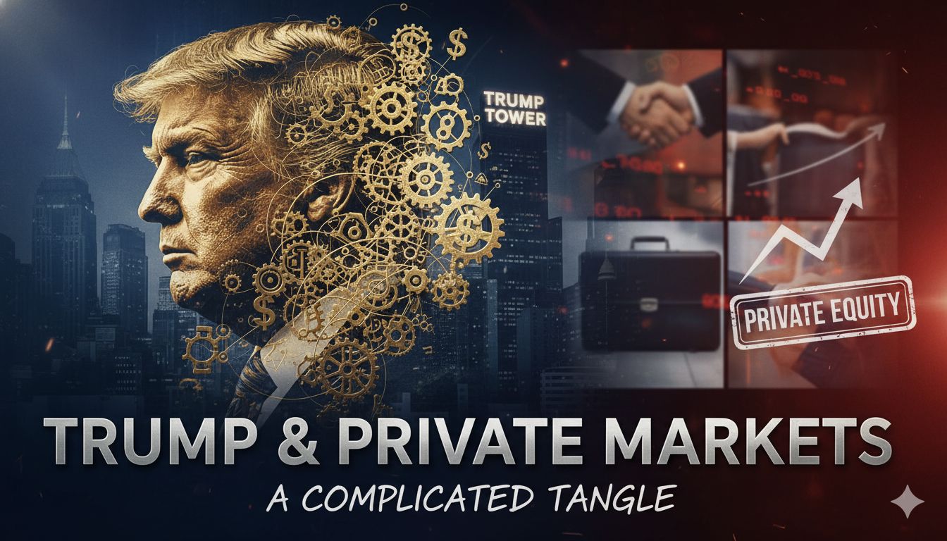 President Donald Trump speaking at a podium with American flag backdrop, symbolizing policy influence on financial markets