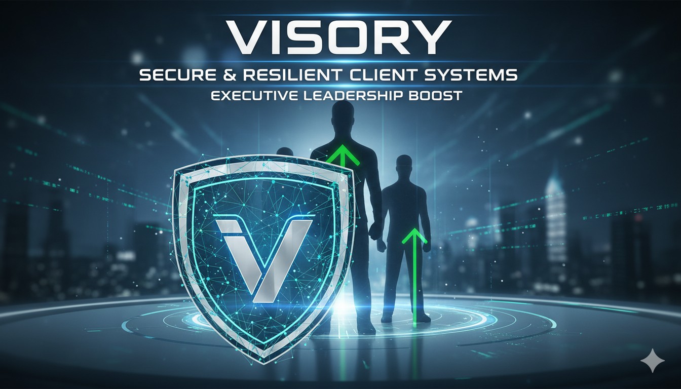 Executive leadership team meeting at Visory discussing secure IT systems and cybersecurity strategies